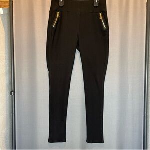 Sleek Black Leggings with Gold Zipper Accents